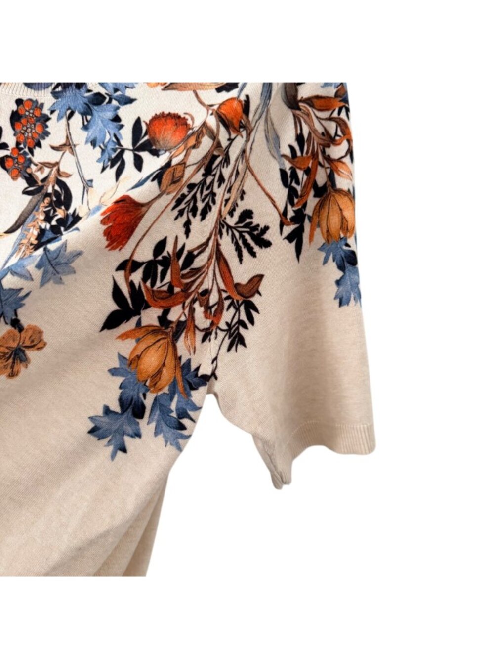 Chicos sweater Sz XXL Floral Print Lightweight Beige Sweater Short Sleeve Rayon - Picture 7 of 12